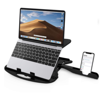 STRIFF Adjustable Laptop Stand Patented Riser Ventilated Portable Foldable Compatible with MacBook Notebook Tablet Tray Desk Table Book with Free Phone Stand(Black)